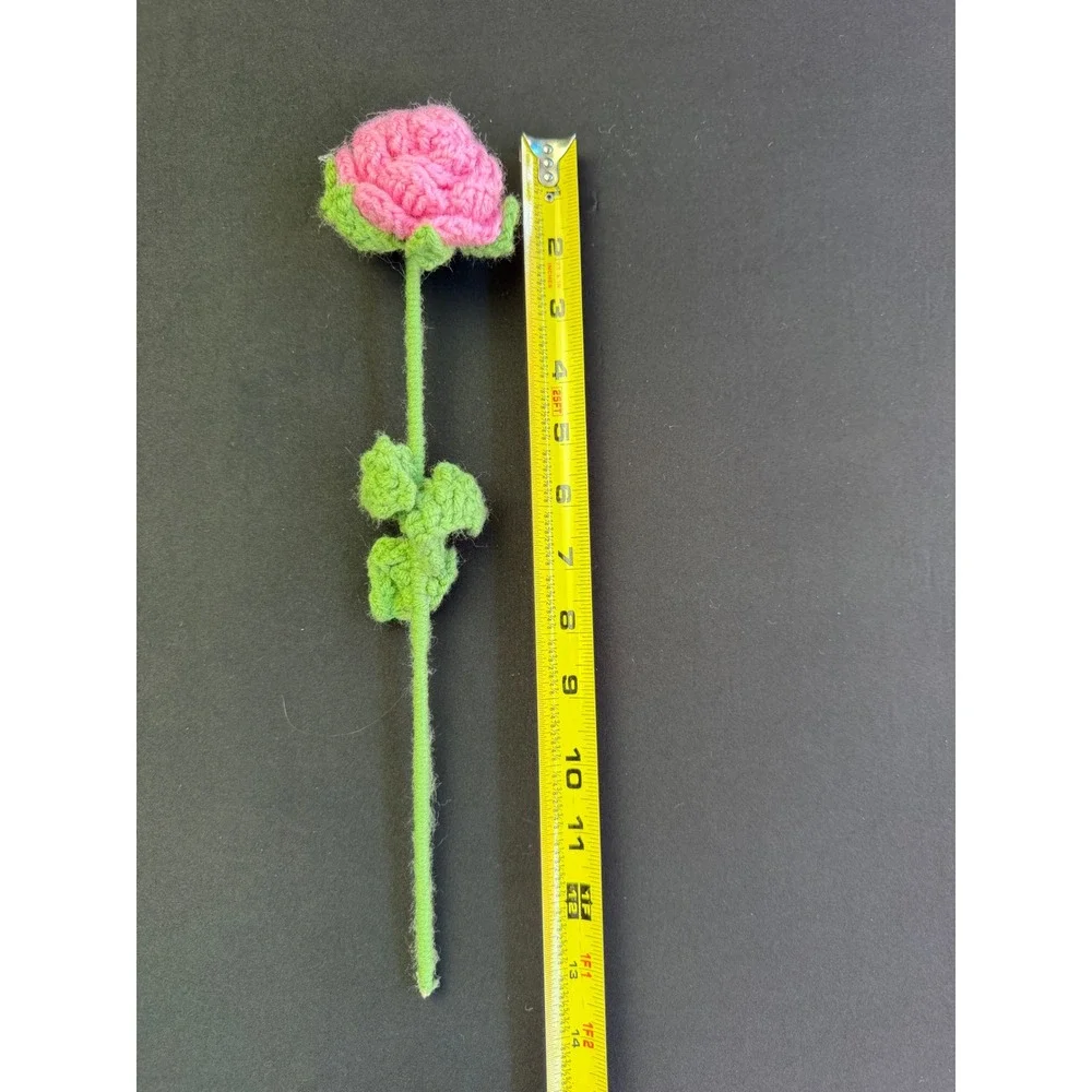 Handmade Crochet Flower Bouquet 5pc Pink Purple Roses Tulip Cottagecore Decor